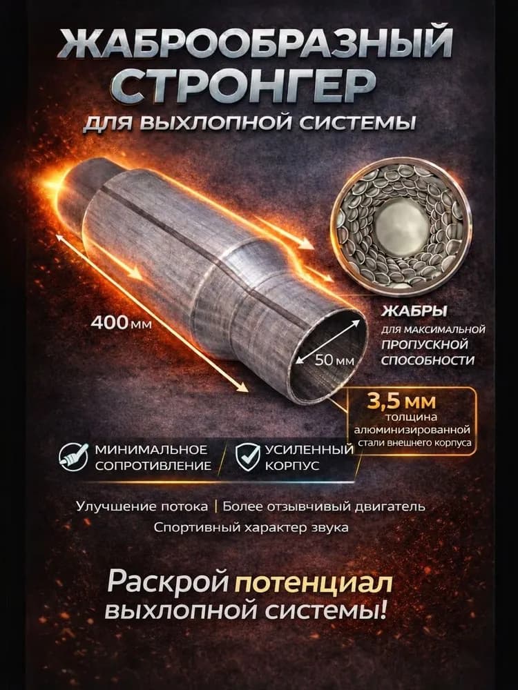 Стронгер алюминизированный жаброобразный 50*400 для глушителя